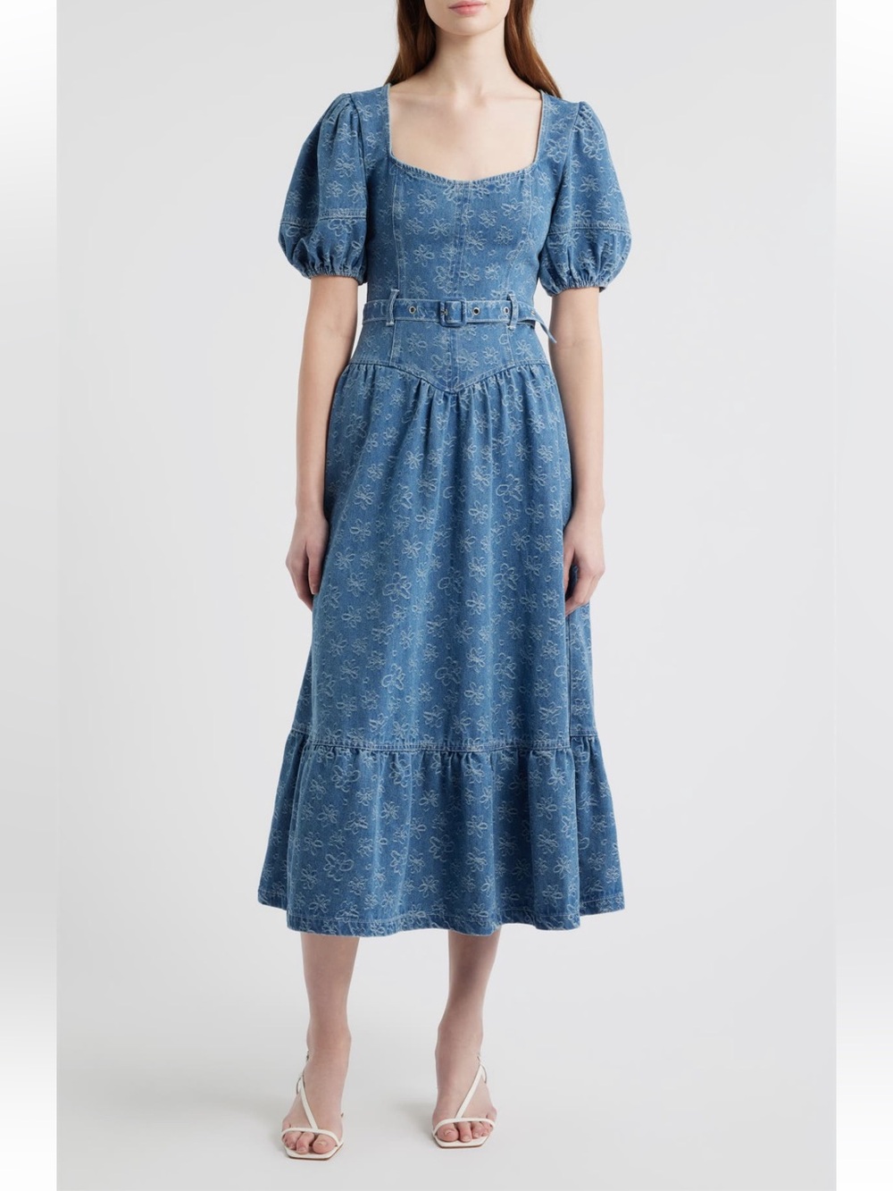 ZOE AND CLAIRE Jacquard Denim Belted
Midi Dress Size  S